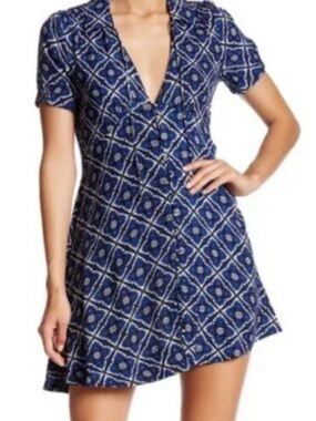 Free People Melody East Navy and Black Geometric Print Mini Dress